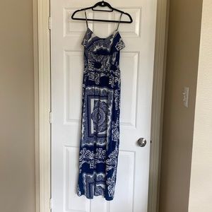 Blue and white maxi dress